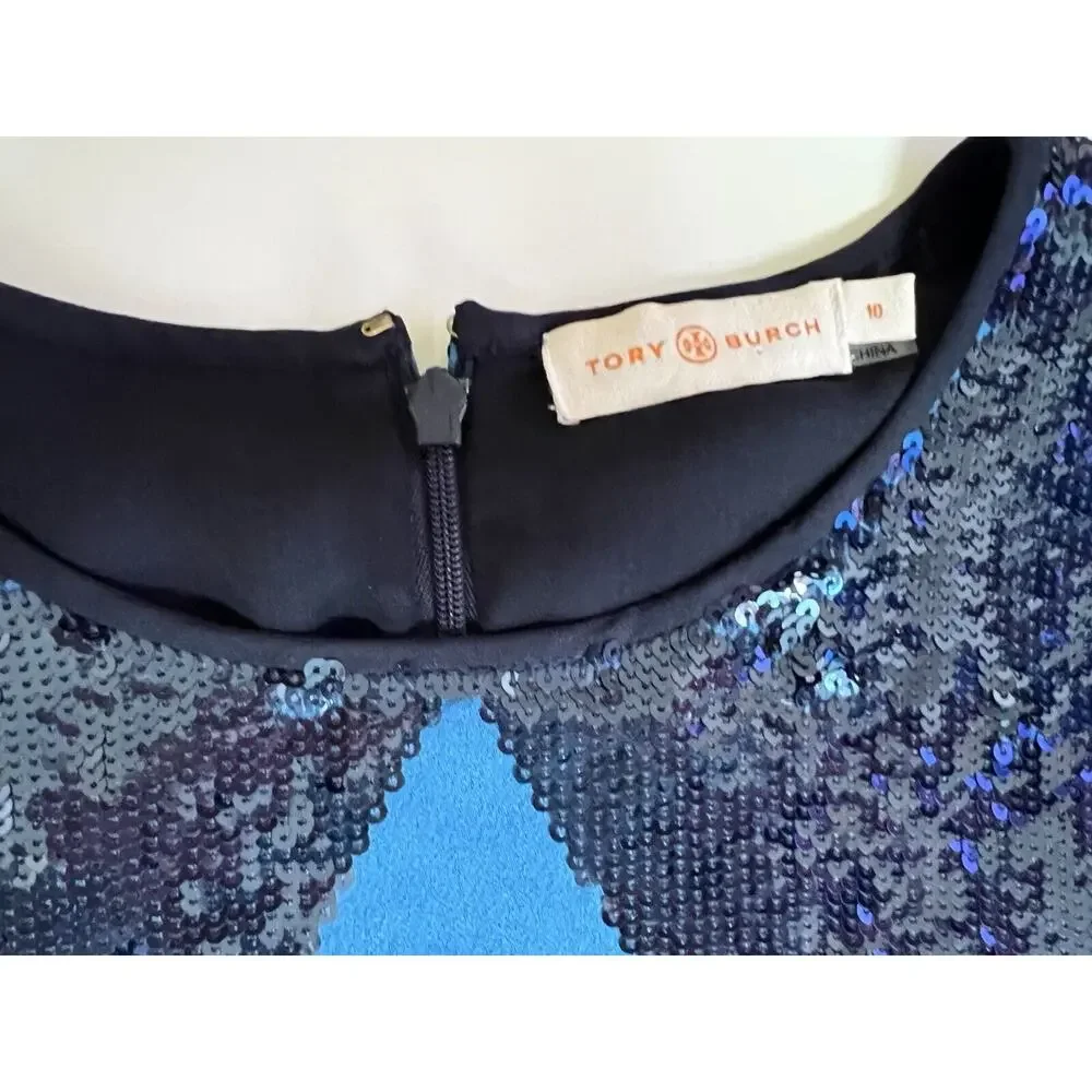 Tory Burch Lantilly Evening Blue Sequin Shift Tunic Dress Sz 10 NWT $795